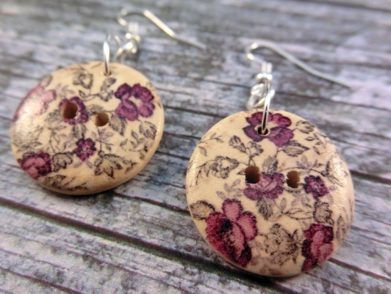 Preview: Blumen Knopf Ohrringe Holz Button wood Blüte